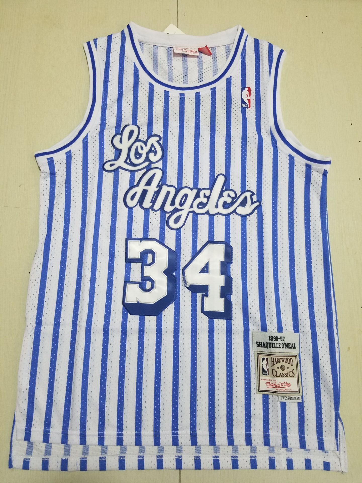 Men Los Angeles Lakers #34 Oneal White Stripe 2022 NBA Jersey